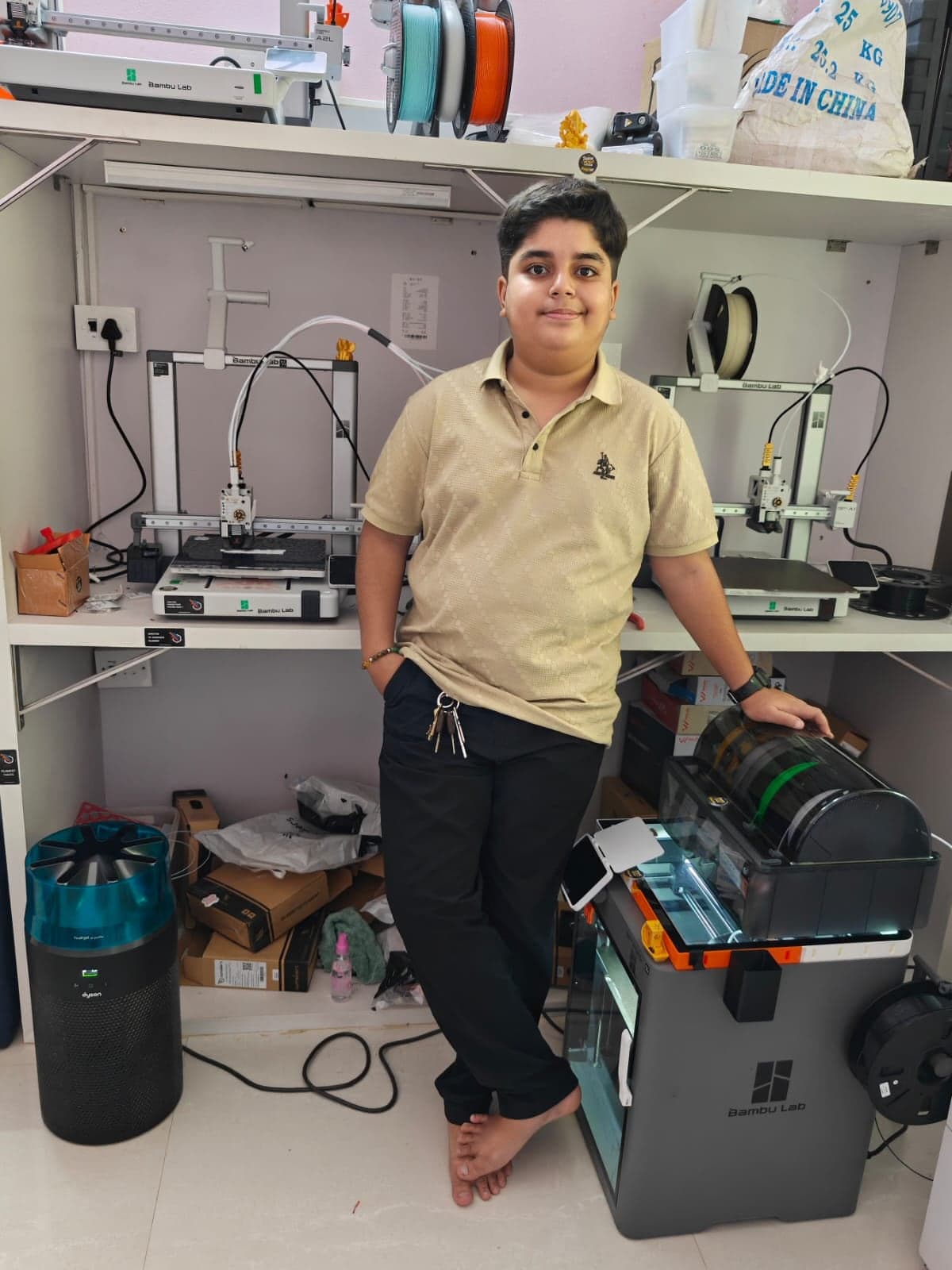 Yash Pahuja, founder of Fidgetoz, in his 3D printing workshop